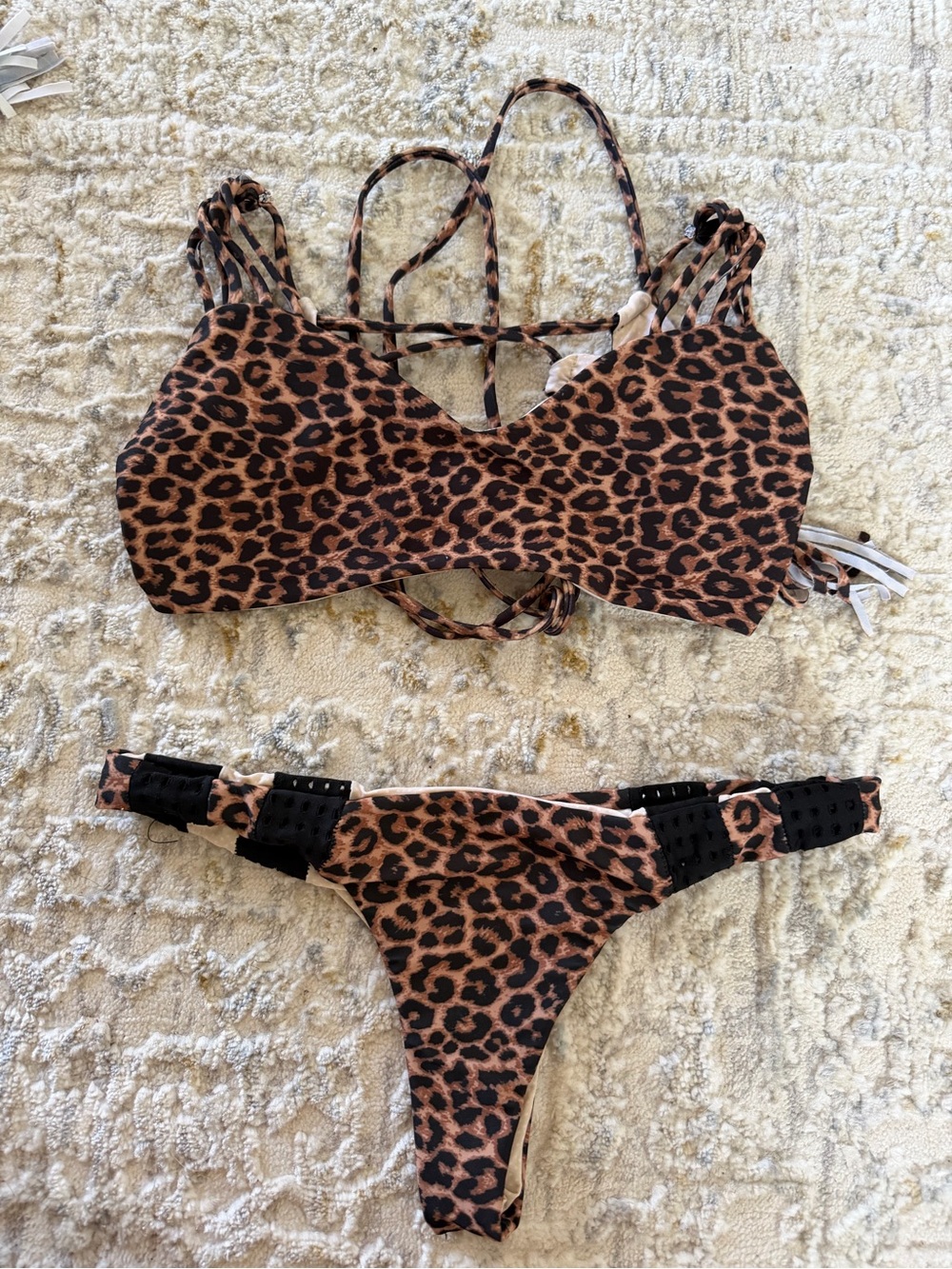Acacia swimwear cheetah print top and bottoms set large